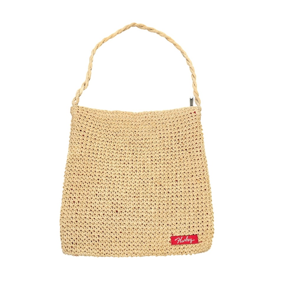 Vintage Hurley Woven Straw Shoulder Bag Women's Beige Red‎ Lining Made in USA
